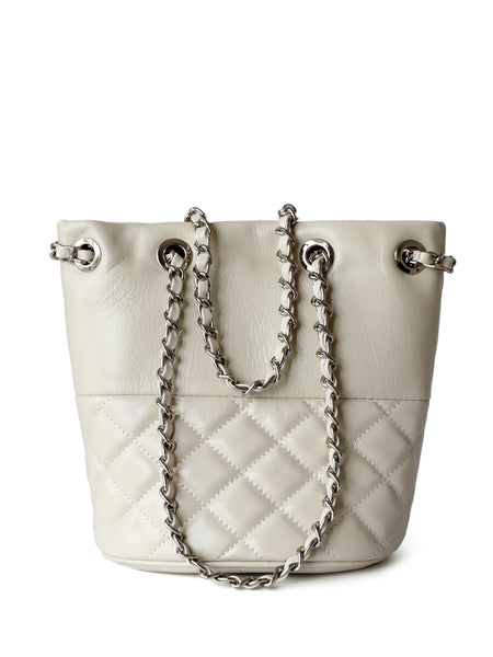 Silver Chain Strap Calfskin Lattice Shoulder Bag Diamond-quilted Tote Bag - POPBAE