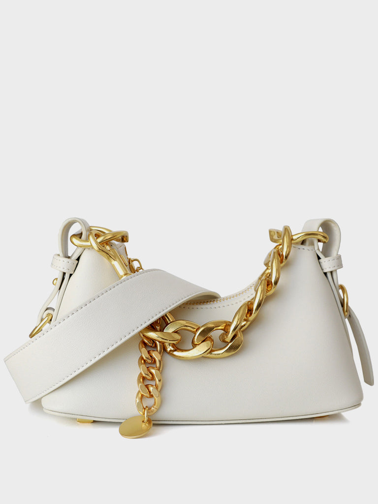 Golden Chunky Chain Froggy Shoulder Bag French Baguette Bag Pillow Bag - POPBAE