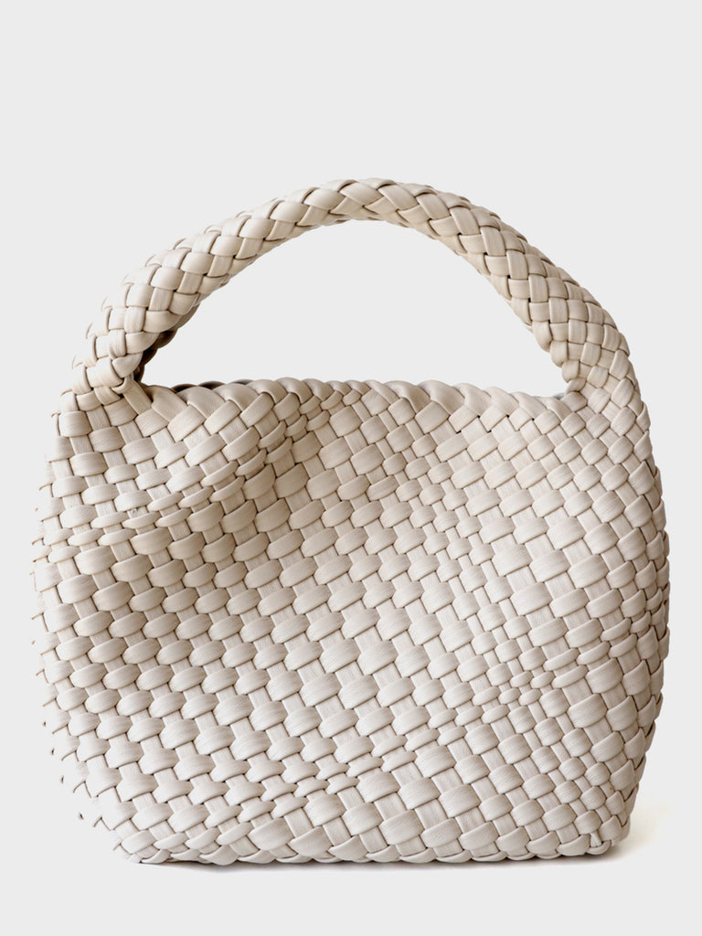 Leather Handmade Woven Top Handle Bucket Tote Bag Braided Open-top Basket Shoulder Bag - POPBAE