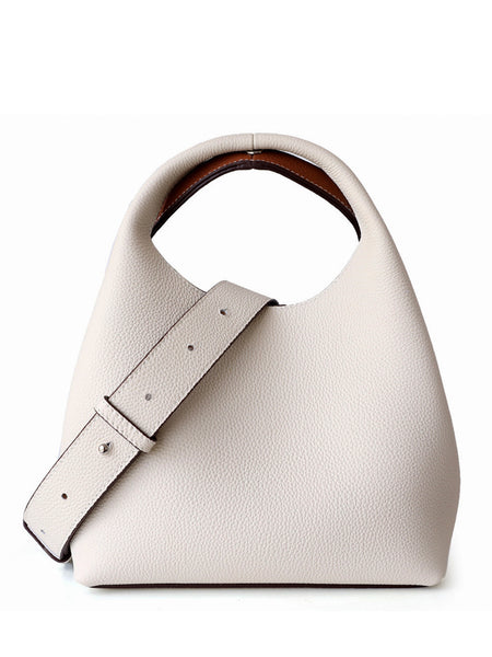 Splicing Soft Leather Bucket Shoulder Bag Top Handle Tote Bag - POPBAE