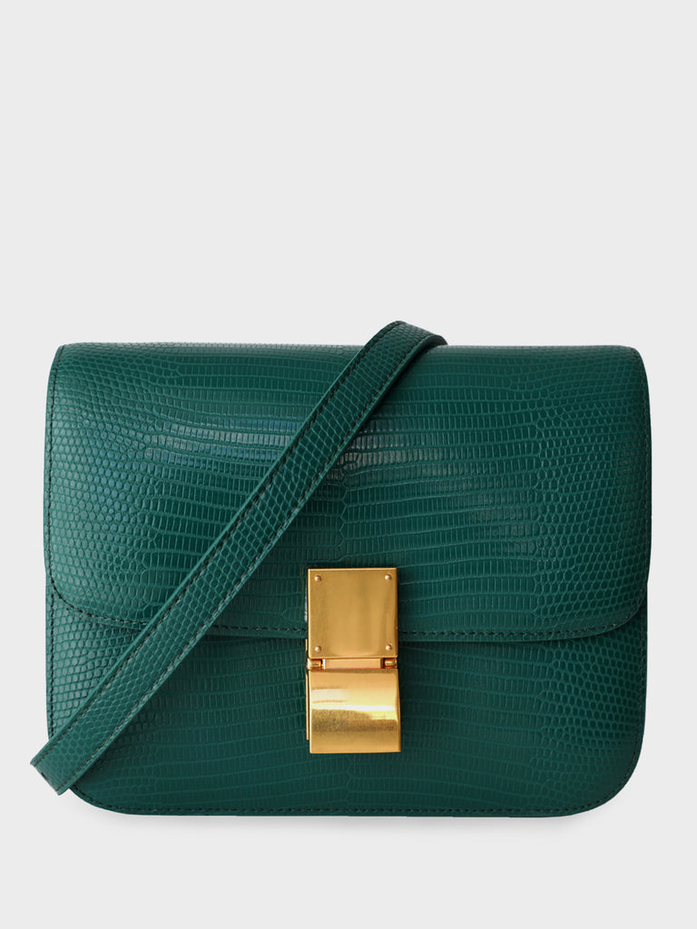 Classic Bag In Lizard-Embossed Leather Box Bag Square Cassette Shoulder Bag - POPBAE