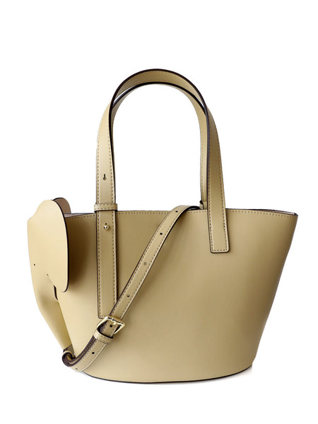 Leather Top Handle Elephant Embellishment Bucket Tote Bag Open-top Basket Shoulder Bag - POPBAE