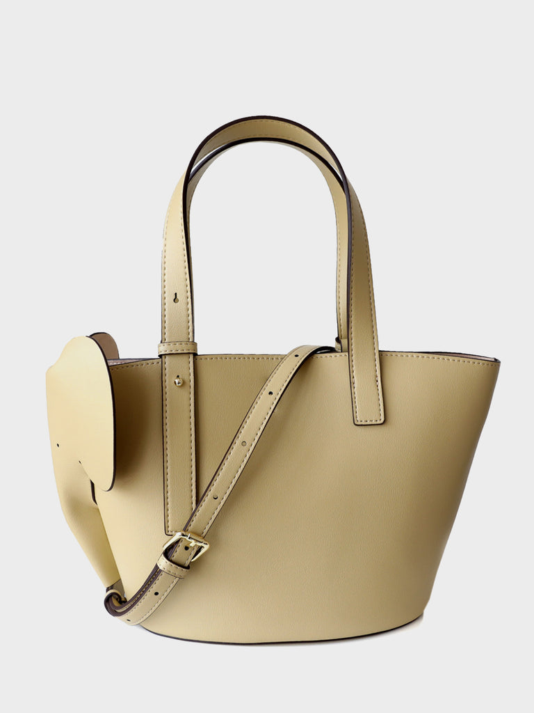 Leather Top Handle Elephant Embellishment Bucket Tote Bag Open-top Basket Shoulder Bag - POPBAE