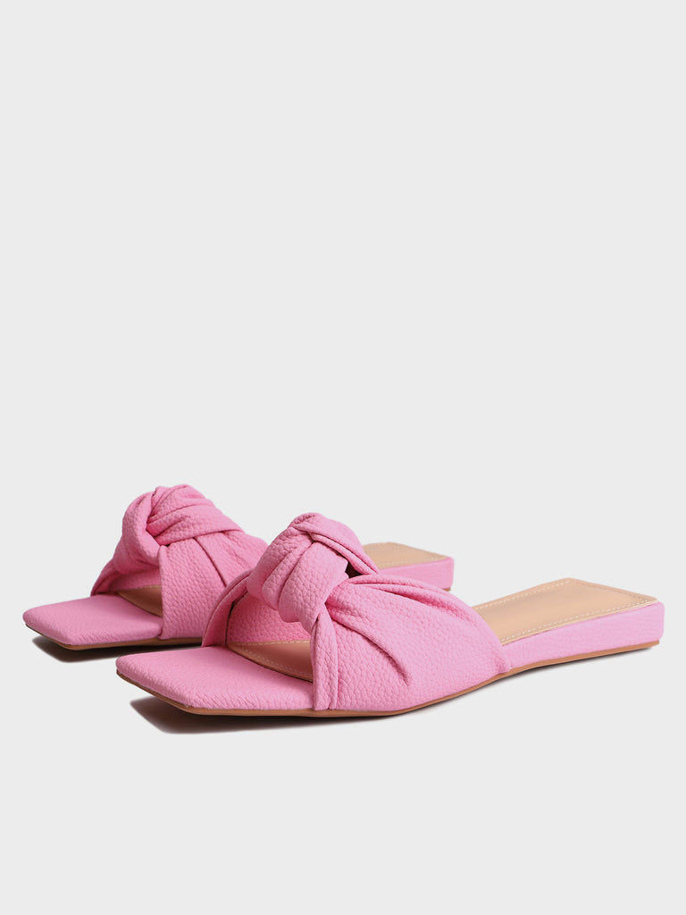 Bow-knot Square Peep Toe Flat - POPBAE