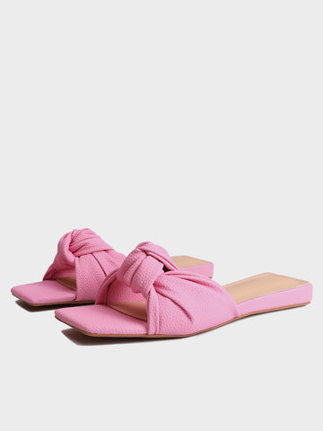 Bow-knot Square Peep Toe Flat - POPBAE