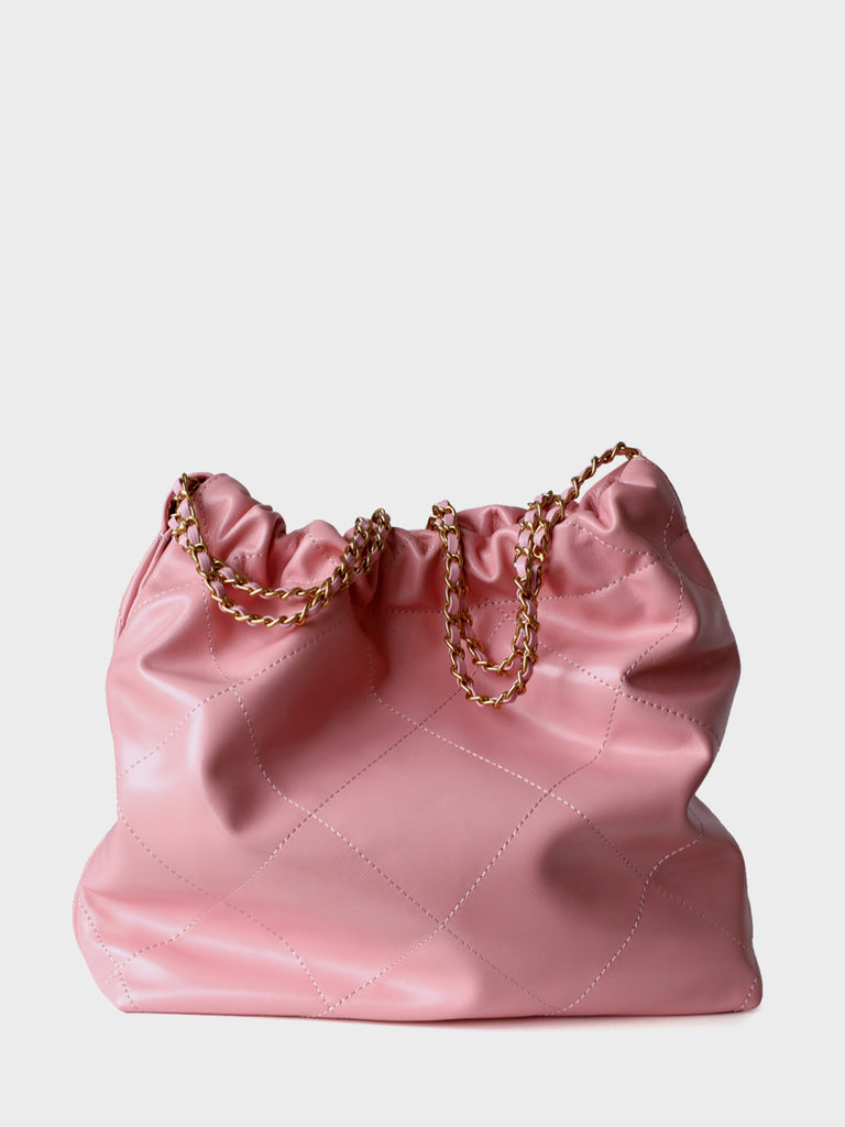 Golden Chain Strap Lattice Shoulder Bag Diamond-quilted Tote Bag - POPBAE