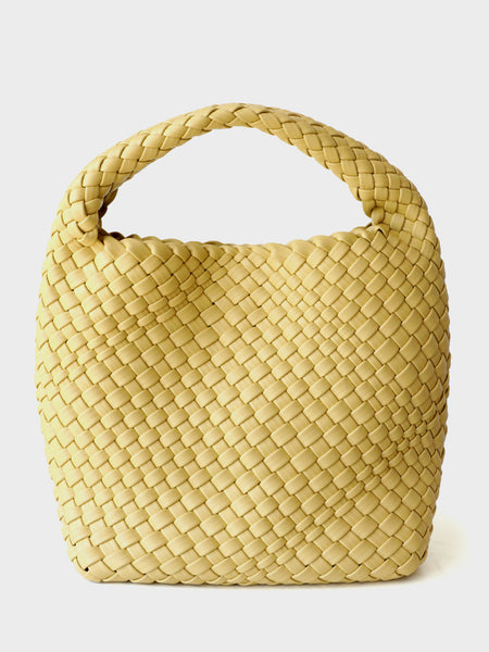 Leather Handmade Woven Top Handle Bucket Tote Bag Braided Open-top Basket Shoulder Bag - POPBAE