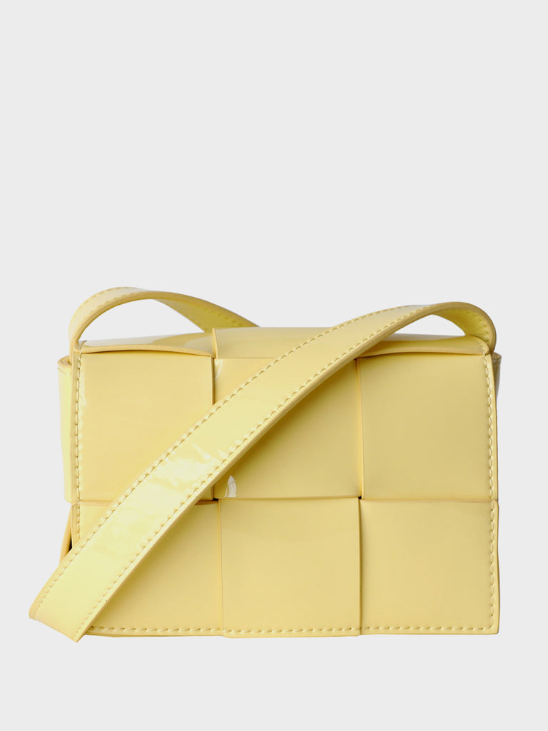 Mini Square Padded Cassette Bag Woven Patent Leather Shoulder Bag Crossbody  Handbag