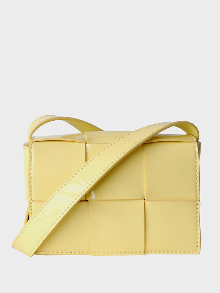 Mini Square Padded Cassette Bag Woven Patent Leather Shoulder Bag Crossbody Handbag - POPBAE