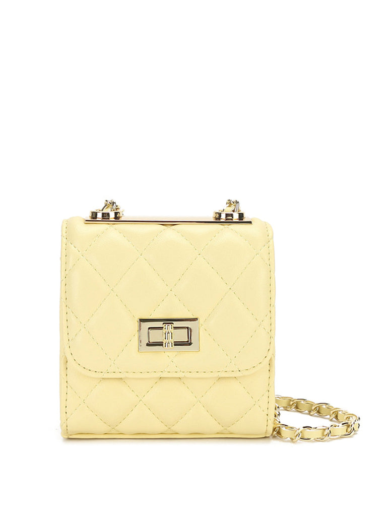 Mini Lattice Flap Bag Golden Chain Strap Diamond-quilted Box Shoulder Bag - POPBAE