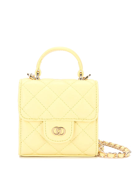 Mini Top-handle Lattice Bag Gold Chain Strap Diamond-quilted Box Shoulder Bag - POPBAE