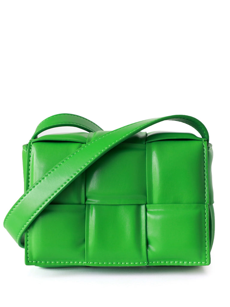 Mini Padded Clutch Bag Cassette Leather Shoulder Bag Woven Square Crossbody Bag - POPBAE