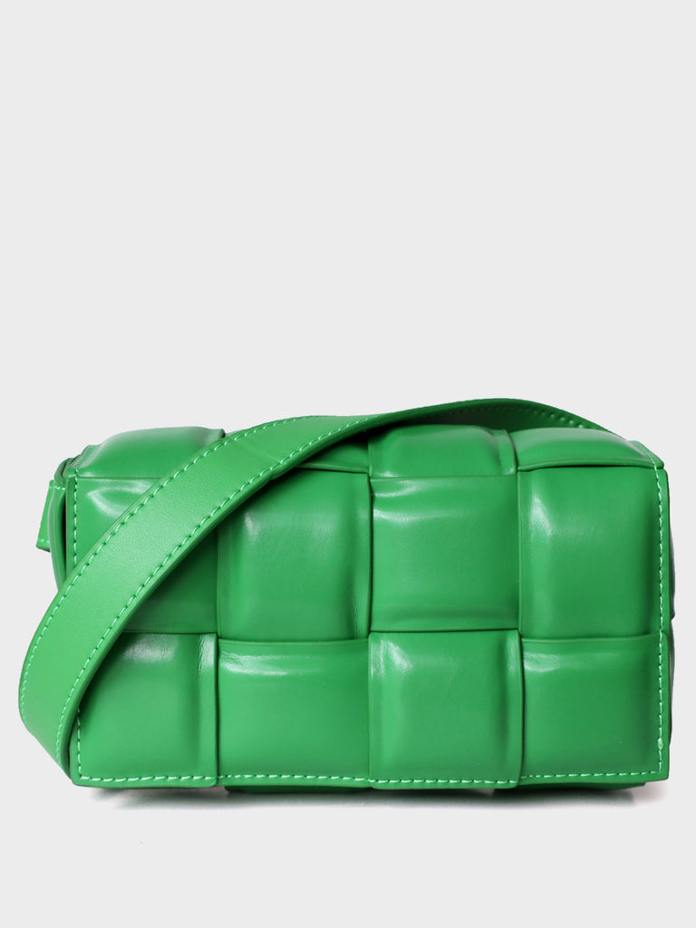 Cassette Leather Fanny Pack Padded Clutch Bag Woven Square Crossbody Bag - POPBAE