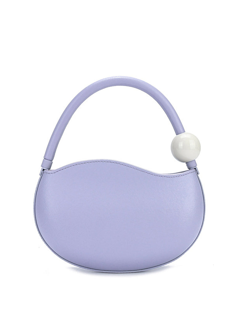 Leather Mini Shell Clutch Pea Tote Bag Top Handle Pearl Detail Crossbody Handbag - POPBAE