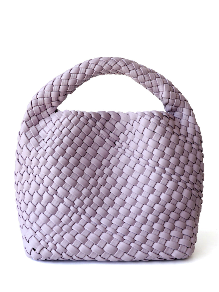 Leather Handmade Woven Top Handle Bucket Tote Bag Braided Open-top Basket Shoulder Bag - POPBAE
