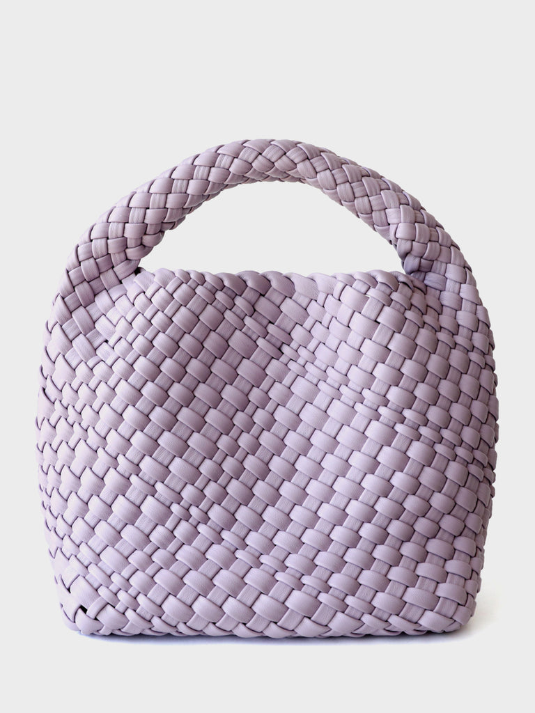 Leather Handmade Woven Top Handle Bucket Tote Bag Braided Open-top Basket Shoulder Bag - POPBAE