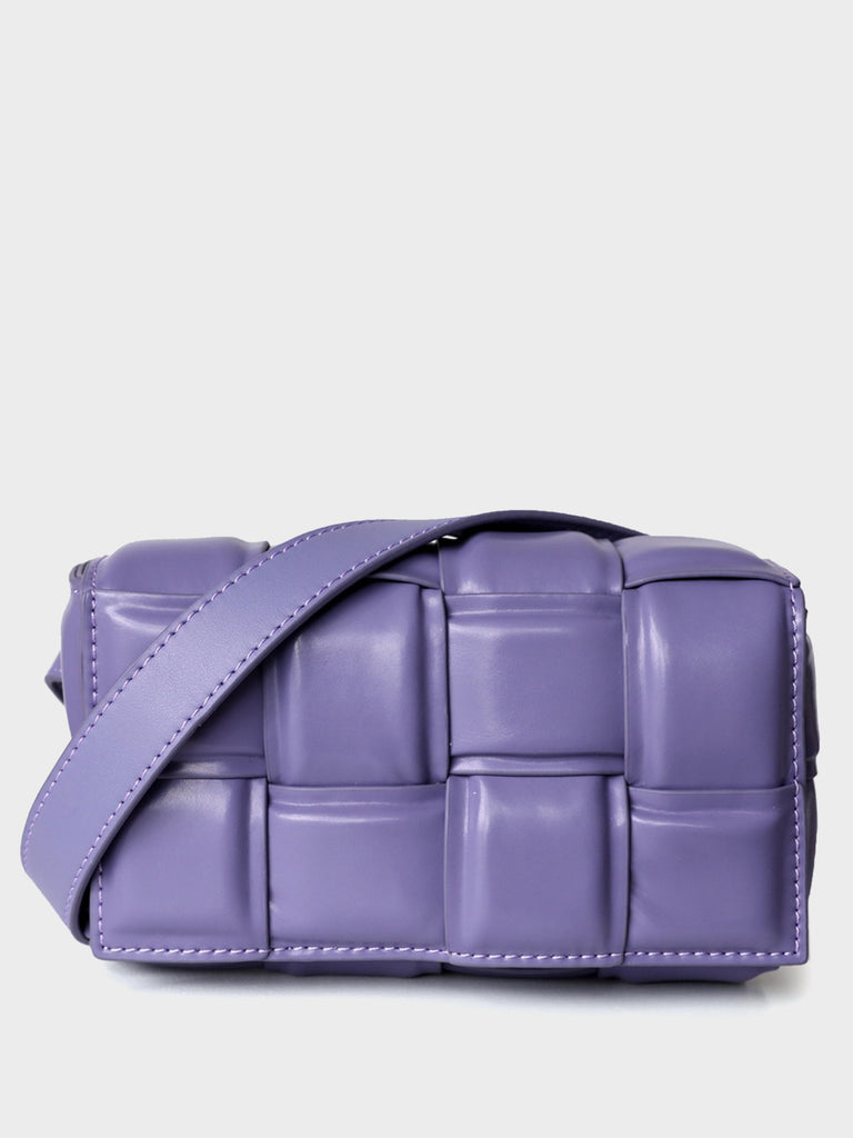 Cassette Leather Fanny Pack Padded Clutch Bag Woven Square Crossbody Bag - POPBAE