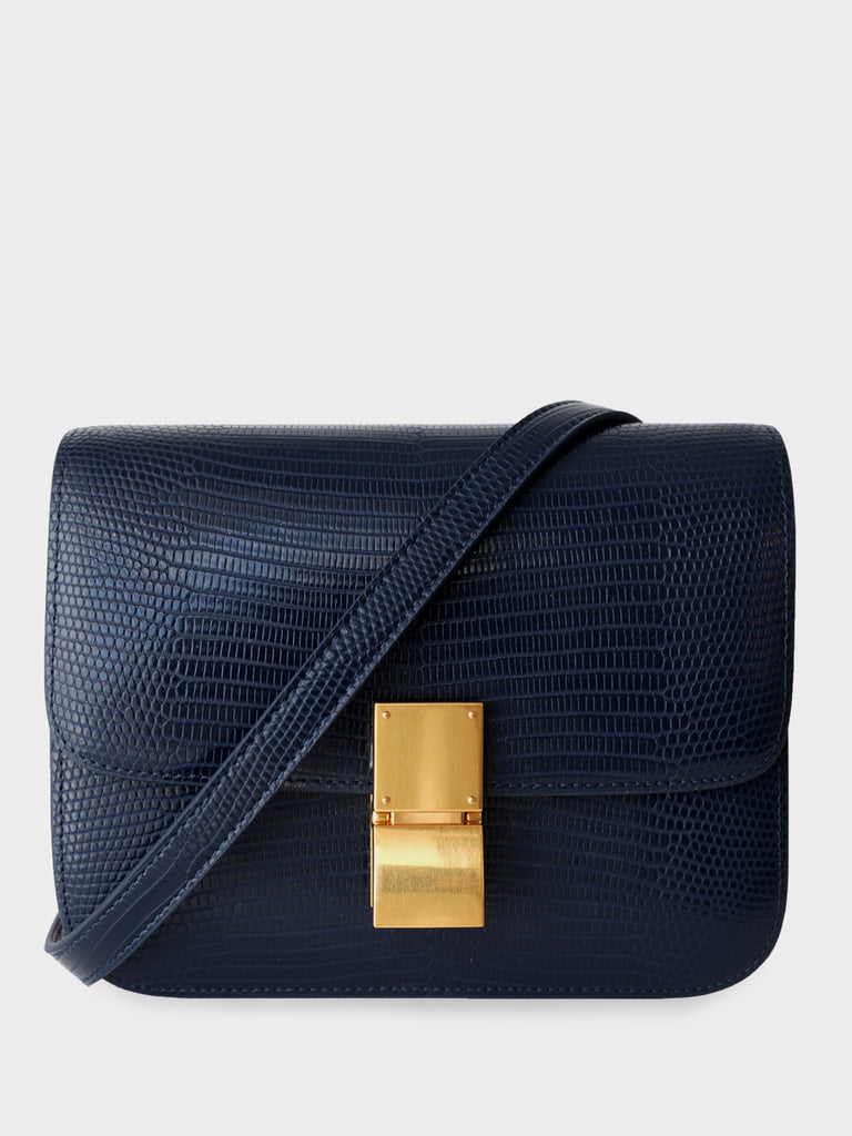 Classic Bag In Lizard-Embossed Leather Box Bag Square Cassette Shoulder Bag - POPBAE