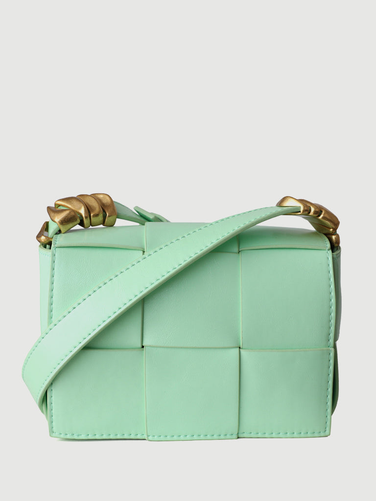 Mini Square Padded Cassette Bag Woven Leather Shoulder Bag Crossbody Handbag - POPBAE