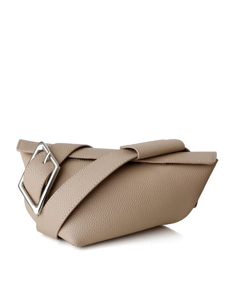 Wide Strap Leather Fanny Pack Geometric Shapes Silver Buckle Belt Bag - POPBAE
