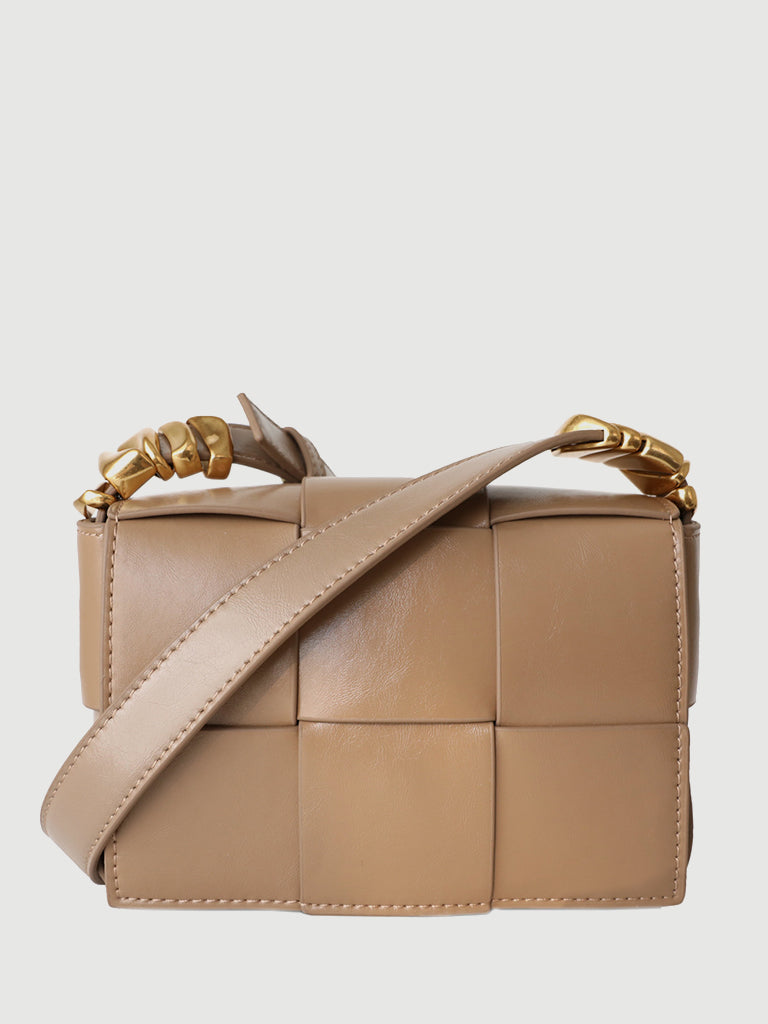 Mini Square Padded Cassette Bag Woven Leather Shoulder Bag Crossbody Handbag - POPBAE