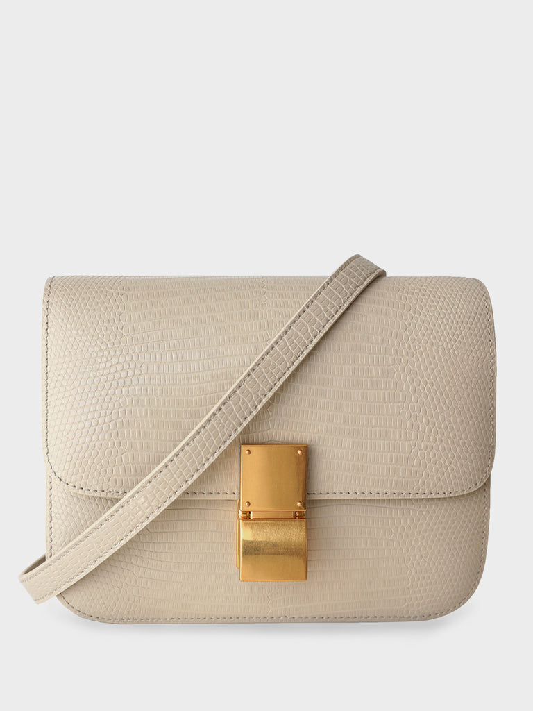 Classic Bag In Lizard-Embossed Leather Box Bag Square Cassette Shoulder Bag - POPBAE