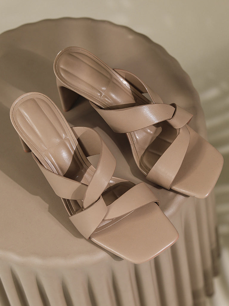 Twist Strap High Heel Sandals Square Peep Toe Padded Heels - POPBAE