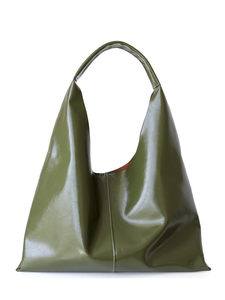 Wax Leather Tote Bag Top-handle Shoulder Bag - POPBAE