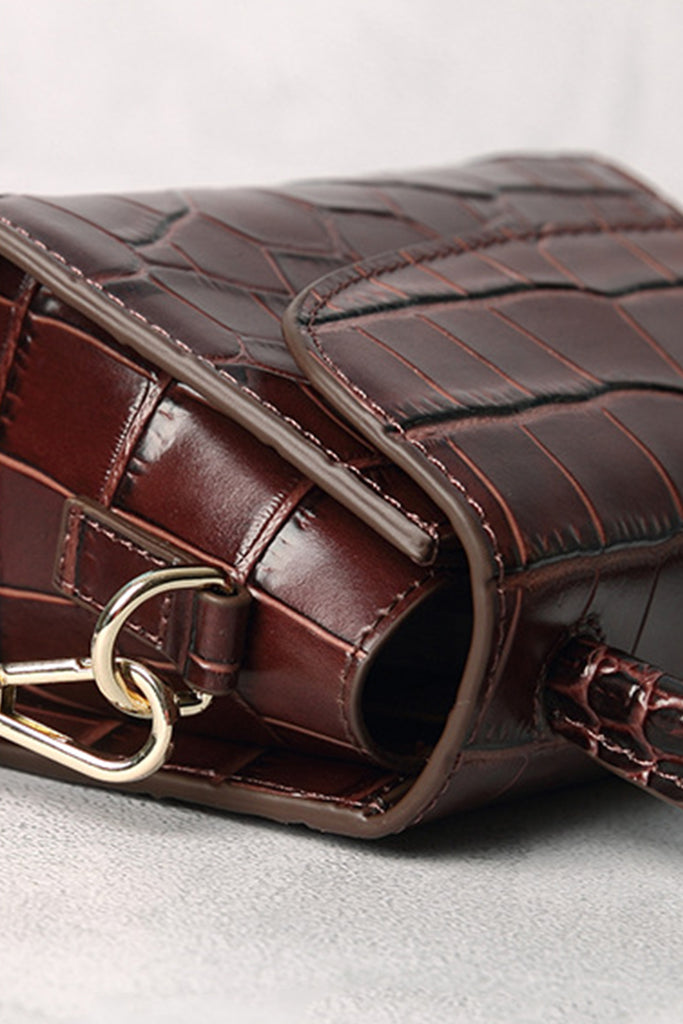 Women's Crocodile Embossed Mini Handbag Croc-Effect Leather Tote Bag Top Handle - POPBAE