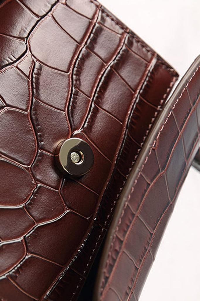 Women's Crocodile Embossed Mini Handbag Croc-Effect Leather Tote Bag Top Handle - POPBAE