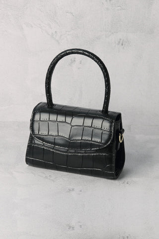 Women's Crocodile Embossed Mini Handbag Croc-Effect Leather Tote Bag Top Handle - POPBAE