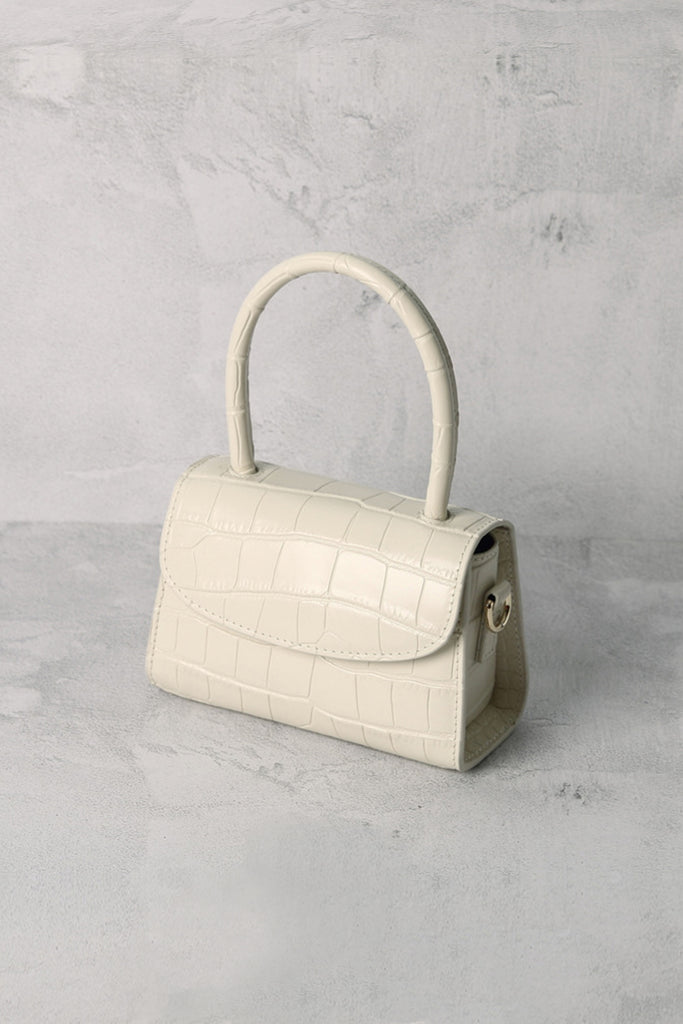 Women's Crocodile Embossed Mini Handbag Croc-Effect Leather Tote Bag Top Handle - POPBAE