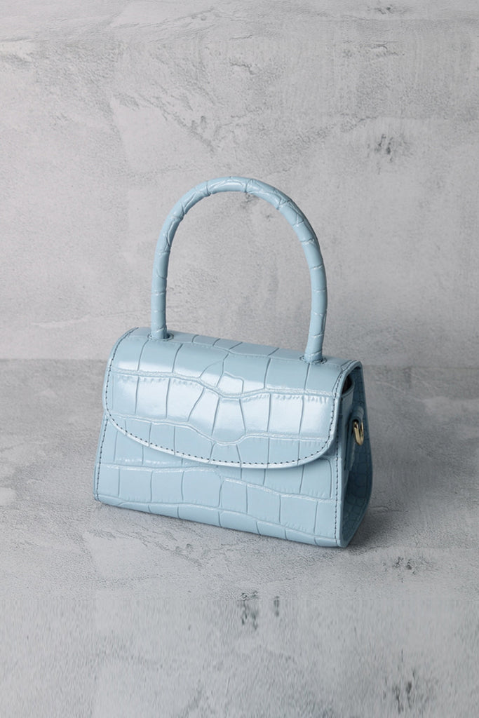 Women's Crocodile Embossed Mini Handbag Croc-Effect Leather Tote Bag Top Handle - POPBAE