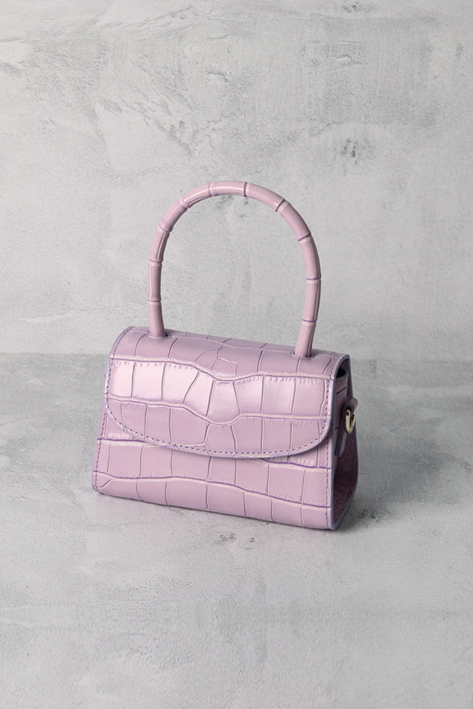 Women's Crocodile Embossed Mini Handbag Croc-Effect Leather Tote Bag Top Handle - POPBAE
