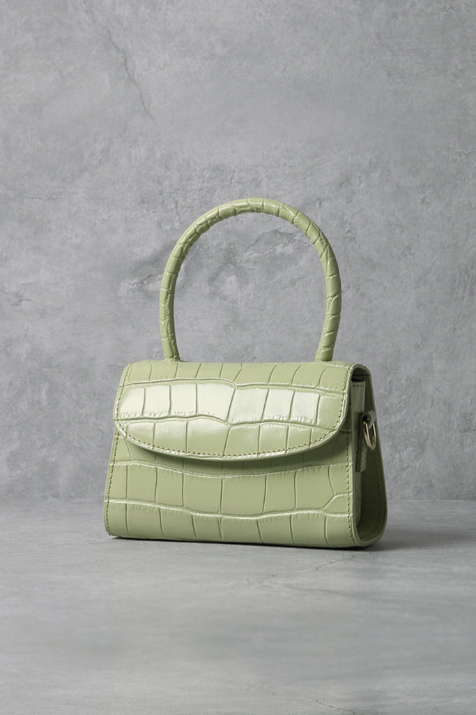 Women's Crocodile Embossed Mini Handbag Croc-Effect Leather Tote Bag Top Handle - POPBAE