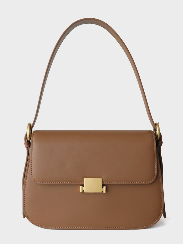 Women's French Baguette Shoulder Bag 90s Vintage Flap Top Handbag Gold Hardware - POPBAE