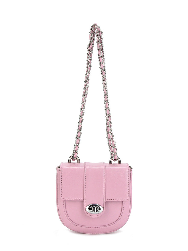 Mini Saddle Bag Silver Chain Strap Flap Shoulder Bag - POPBAE
