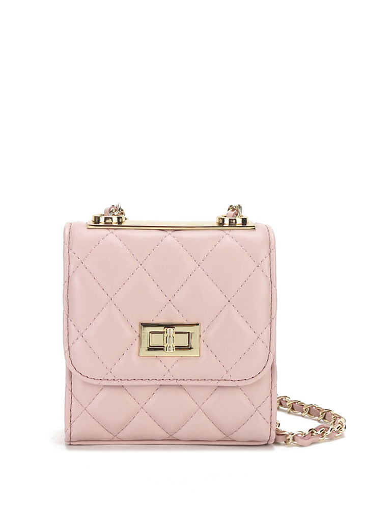 Mini Lattice Flap Bag Golden Chain Strap Diamond-quilted Box Shoulder Bag - POPBAE
