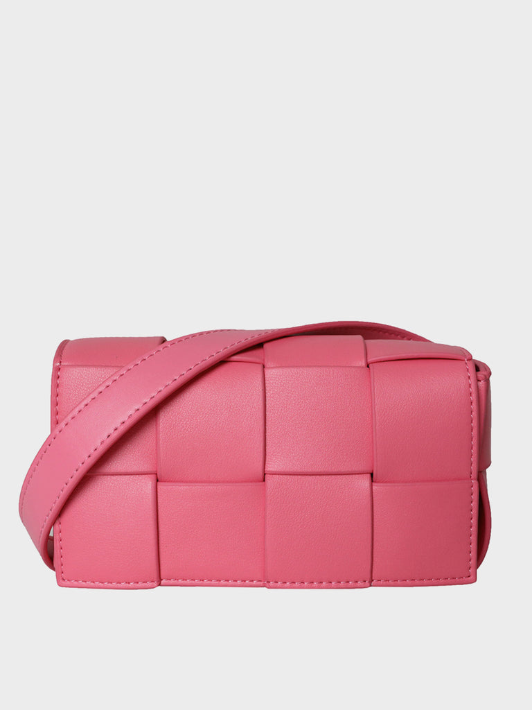Square Cassette Mini Woven Leather Belt Bag Crossbody Sling Fanny Pack - POPBAE