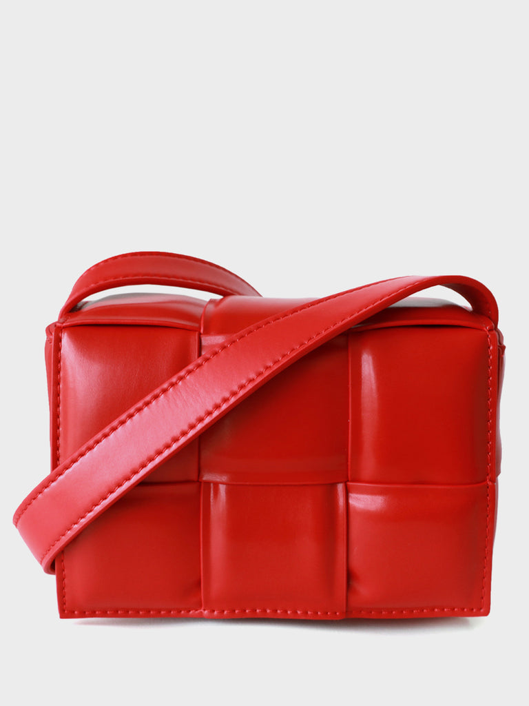Mini Padded Clutch Bag Cassette Leather Shoulder Bag Woven Square
