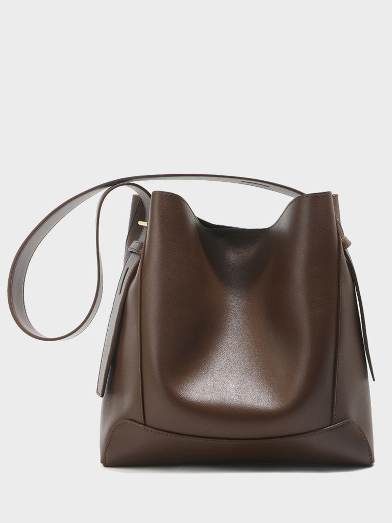 Minimal Bucket Leather Shoulder Bag Single Strap Hobo Tote Bag - POPBAE