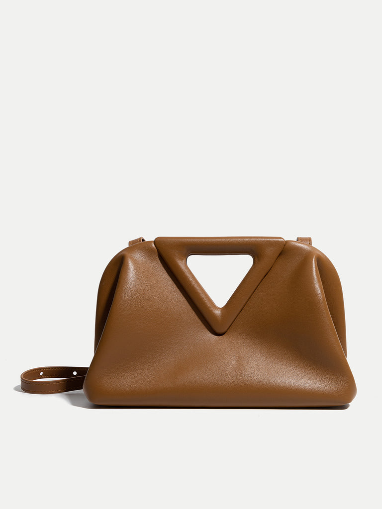 Women's Point Small Leather Shoulder Bag Triangle Handle Pouch - POPBAE