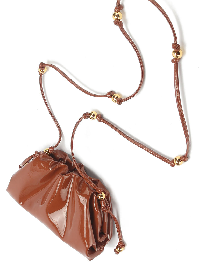 Women's Mini Cloud Pouch Ruched Dumpling Bag Patent Leather Clutch - POPBAE