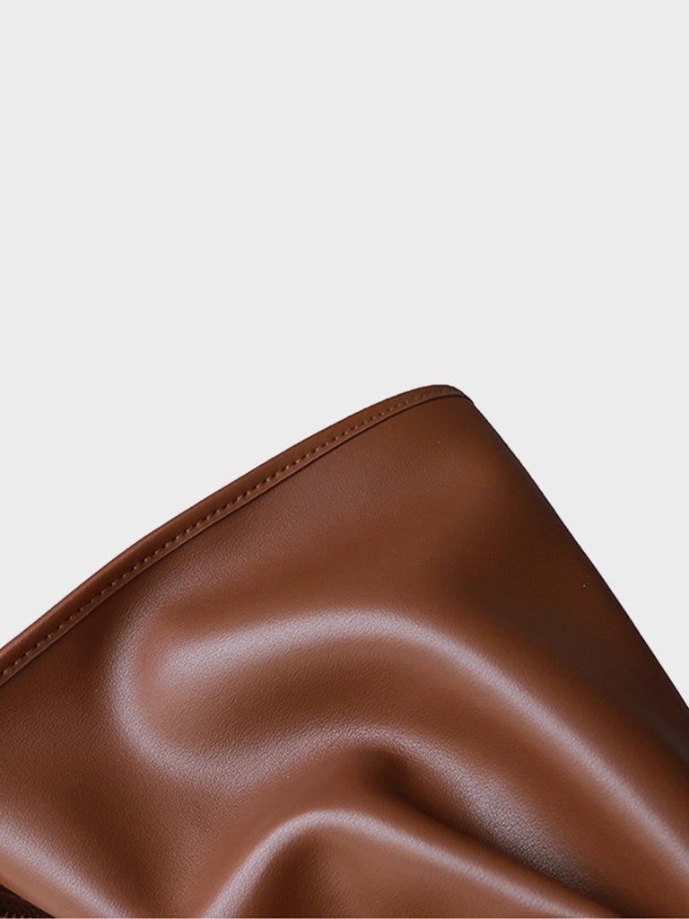 Women's Minimal Soft Leather Pillow Shoulder Bag Single Wide Shoulder Strap Hobo Tote Bag - POPBAE