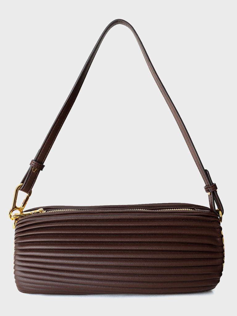 Leather Bracelet Drum Pleated Shoulder Bag Baguette Pouch - POPBAE