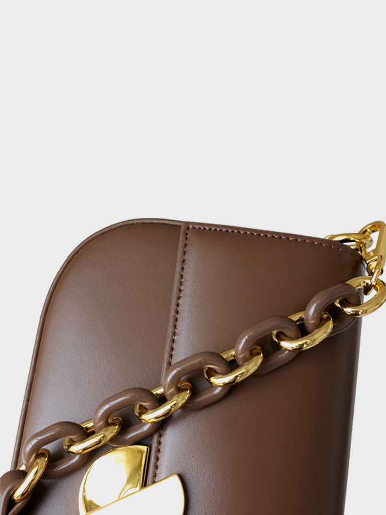 French Baguette Shoulder Bag 90s Vintage Flap Top Acrylic Chain Handbag  Round Gold Hardware - POPBAE