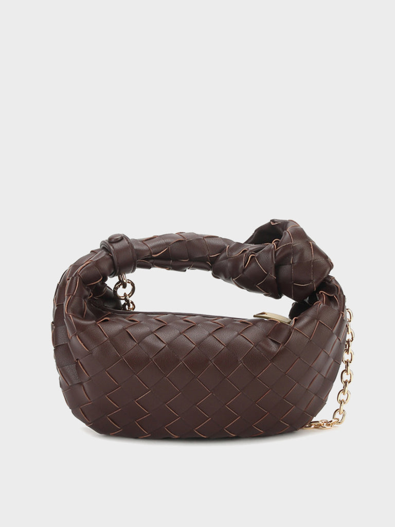 Woven Leather Jodie Tote Bag Top Handle Shoulder Bag Braiding Clutch Gold Chain - POPBAE