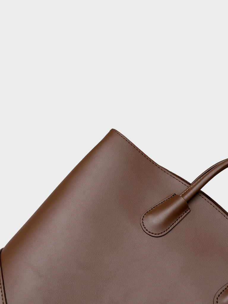 Leather Tote Bag Top-handle Ellipse Bottom Shoulder Bag - POPBAE