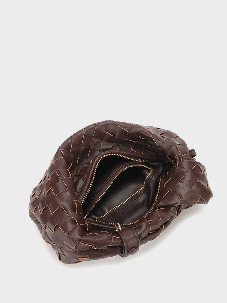 Woven Leather Jodie Tote Bag Top Handle Shoulder Bag Braiding Clutch Gold Chain - POPBAE