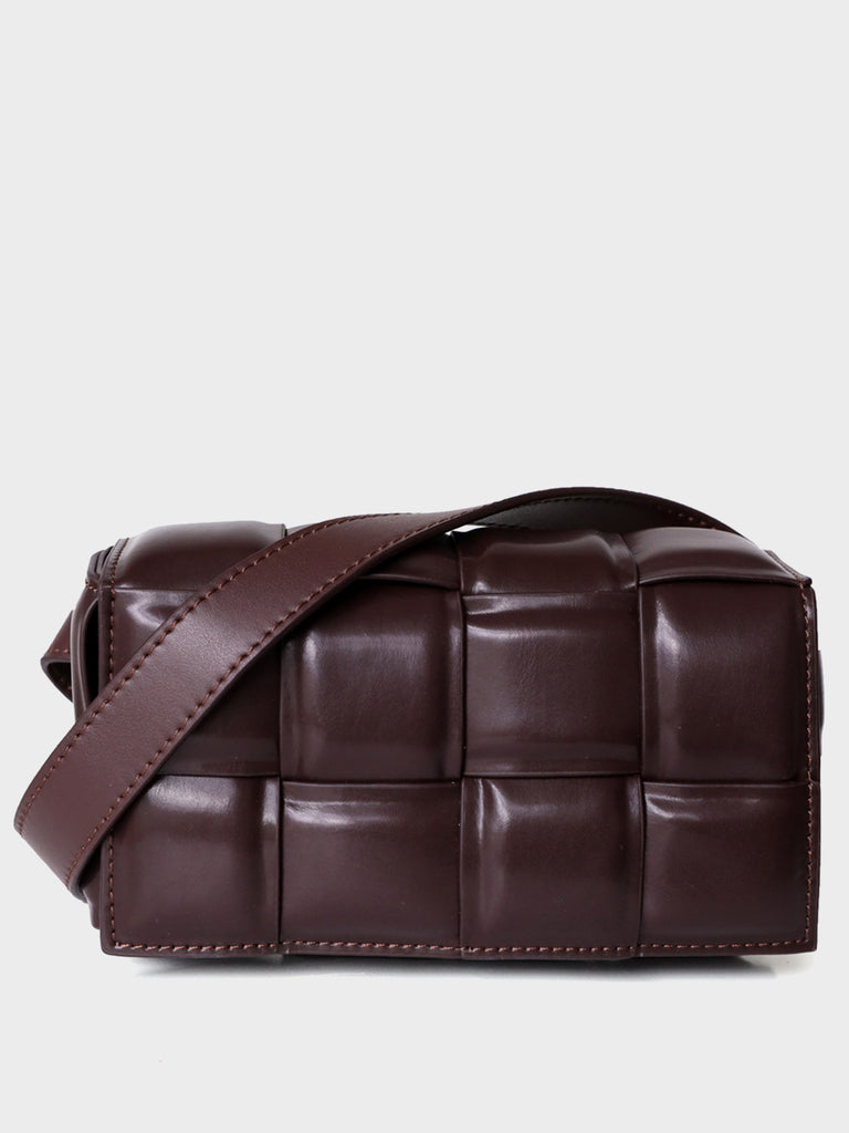 Cassette Leather Fanny Pack Padded Clutch Bag Woven Square Crossbody Bag - POPBAE